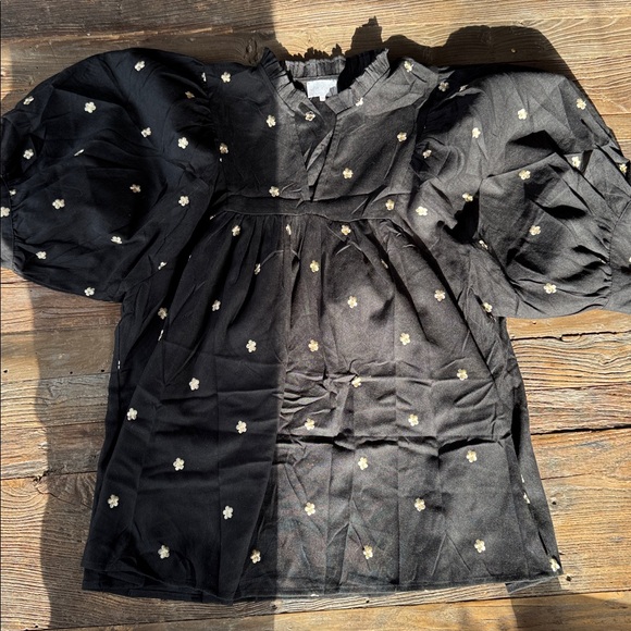 Entro black babydoll mini gold embroidered flowered poof sleeves NWOT size XL - Picture 4 of 9